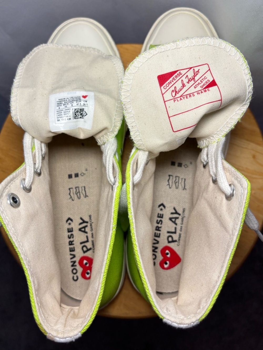 Converse x Comme des Garçons Play Neon Green High Top Sneakers 10W - Picture 3 of 10